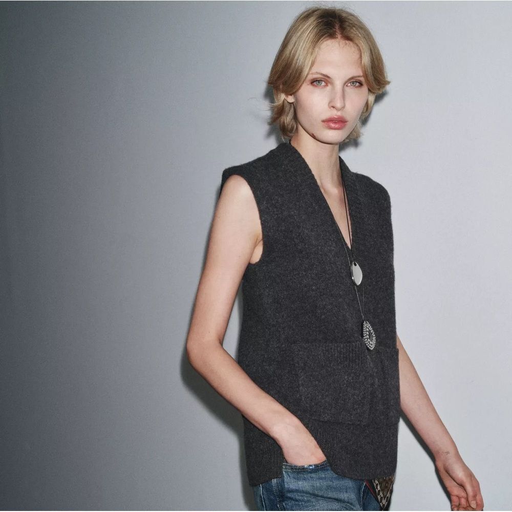 ZARA LONG WOOL BLEND VEST - Picture 2 of 6